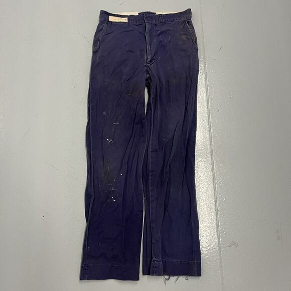 Vintage 60s Blue Sanforized Workwear Cotton Chinos 29x29 - Picture 1 of 4